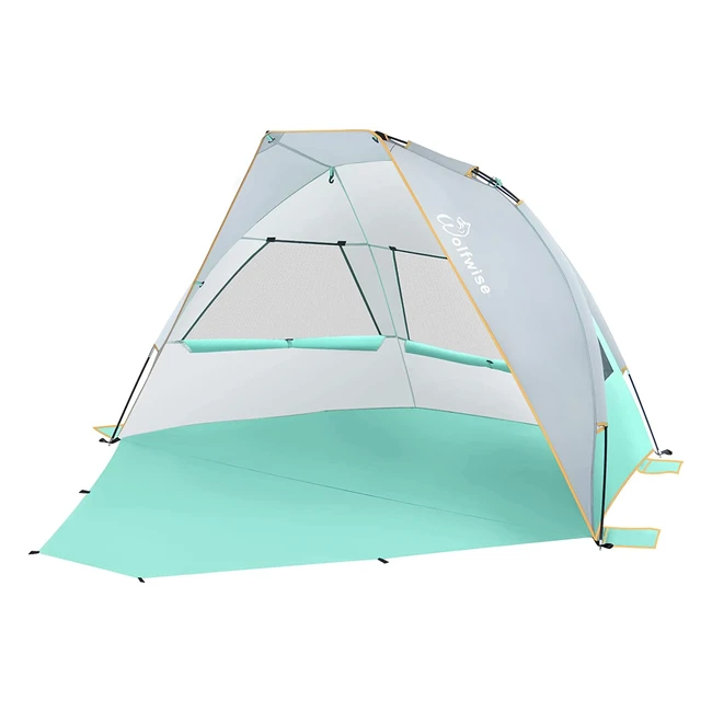Tente de plage portable 3 pers UPF 50 avec plancher extensible - Vert menthe