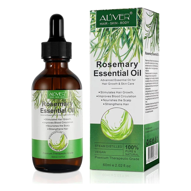 Rosemary Oil for Hair Growth & Skin Care - Hair Strengthening Oil for Fuller, Healthier Hair - Perfect for Aromatherapy Diffuser - Best Hair Thickening Products - 60ml
