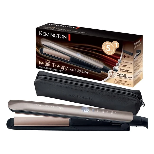 Remington S8593 Haarglätter mit Hitzeschutzsensor, Keratin Protect, Keramikbeschichtung mit Mandelöl, digitales Display, 160-230°C