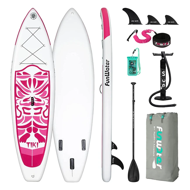 FunWater Inflatable Stand Up Paddle Board - Ultralight, Green/Pink, Everything Included - ISUP Adj. Paddle, Pump, Backpack, Leash, Waterproof Bag, Non-Slip Deckpad - Youth