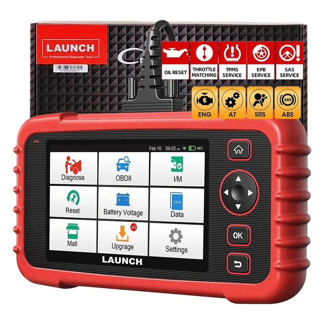 Launch CRP129X OBD2 Scanner - 8 Reset Services Touch Screen Lifetime Free Upda
