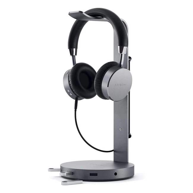 Satechi Aluminum USB Headphone Stand Holder with 3 USB 3.0 Ports, 3.5mm Aux Port, Universal Fit - Space Gray