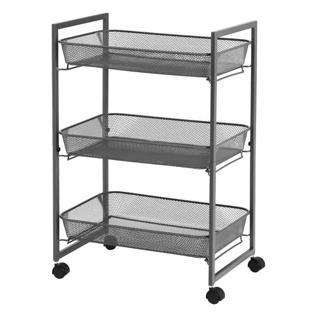 Songmics 3-Tier Trolley with Wire Baskets - Space Saving & Easy Assembly - Grey BSC061G01