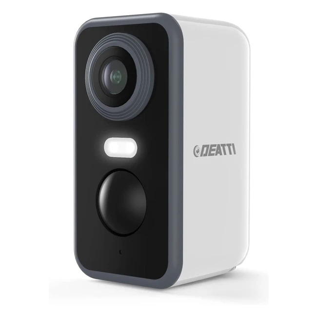 Camera de surveillance exterieure sans fil Deatti 2K avec detection de mouvement PIR AI, vision nocturne couleur, audio bidirectionnel, batterie rechargeable, IP66