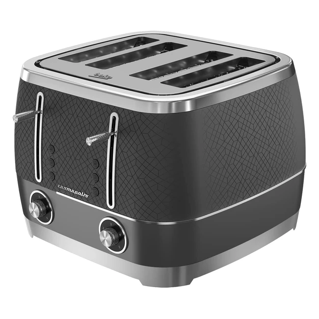 Beko Cosmopolis TAM8402G Toaster - Retro Granite Grey Teal Design, Extra Wide Slots, Defrost, Reheat, Cancel Functions