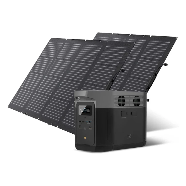 Delta Max 1600220W Solar Panel Power Station - 1612 Wh, 220W Solar Module, 6x2400W AC Sockets, 5000W Overvoltage Portable Solar Generator