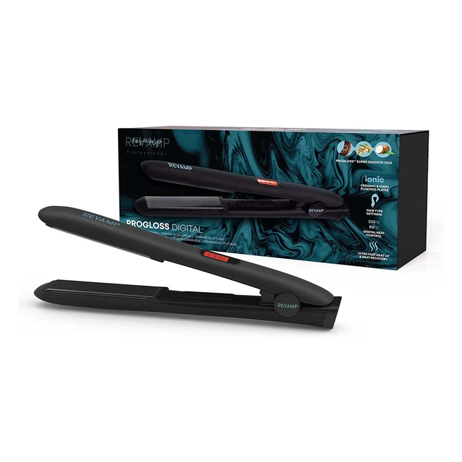 Revamp Progloss Digital Ceramic Hair Straighteners - Salon Professional Styler for All Hair Types with Adjustable Temperature and Worldwide Voltage - Black