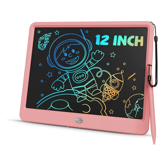 Tableta de escritura LCD Tekfun 12 pulgadas para niños y adultos - Borrable y adecuada para hogar, escuela y oficina - Regalo ideal para niños y niñas de 2 a 6 años - Color rosa