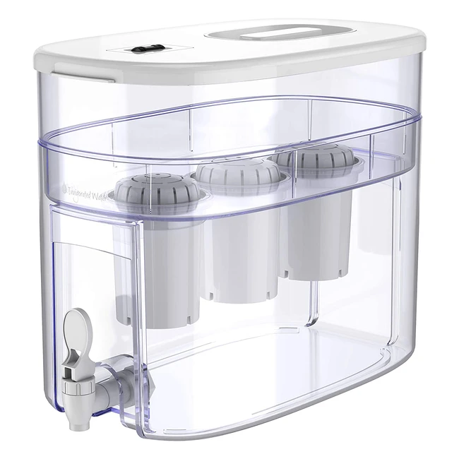 pH Recharge Alkaline Water Filter Dispenser - Removes Fluoride & Chlorine, Improves pH & Adds Healthy Minerals - 3 x Long-Life Filters, 4500 Cups/288 Gallons/1090 Litres - 125 Litre