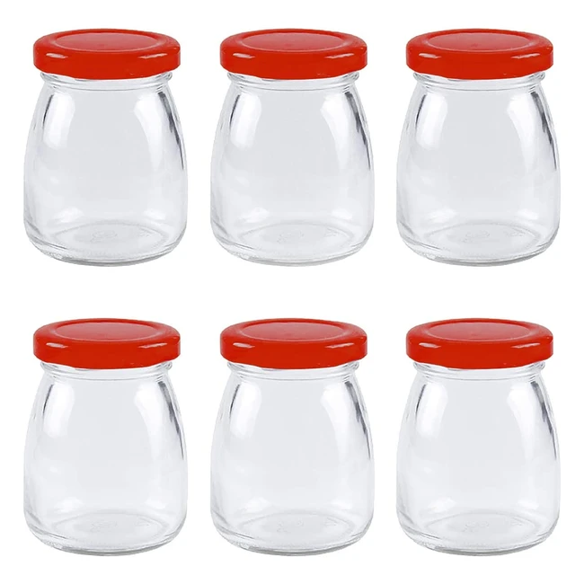 Danmu Art 6pcs Clear Glass Bottles with Red Lids - Perfect for Yogurt, Pudding, and More