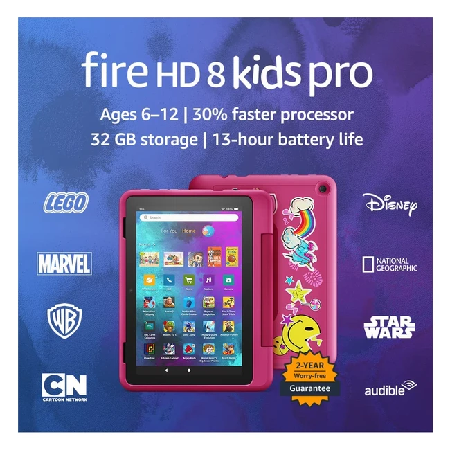 All-New Fire HD 8 Kids Pro Tablet - 8inch HD Display, 30% Faster Processor, 13-Hour Battery Life, Kid-Friendly Case, 32GB - Rainbow Universe