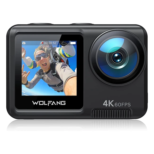 Caméra sport Wolfang GA420 4K 60fps sous-marine 10m étanche sans boîtier 30 EIS double écran casque microphone externe 2x1350mAh batteries et kit d'accessoires