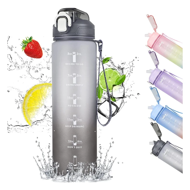 Codicile Motivational Water Bottle - 1L Sports Bottle with Straw and Time Markin