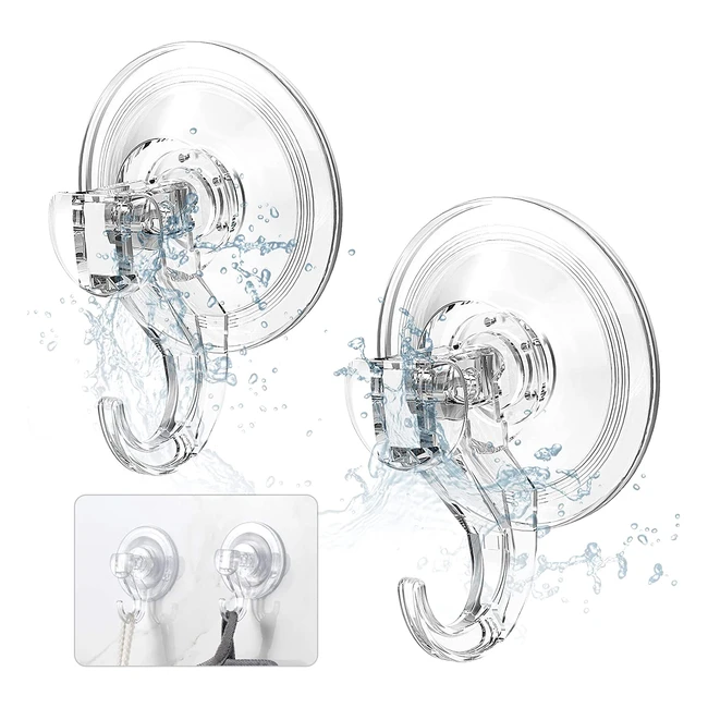 Elegear Suction Cup Hooks - 66lb Max - Heavy Duty - Removable - Push - Clear - 2 Pack