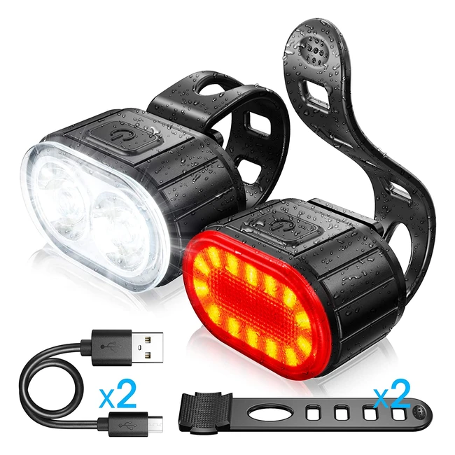 Kit de luces LED para bicicleta recargable USB - Delantera y trasera resistente