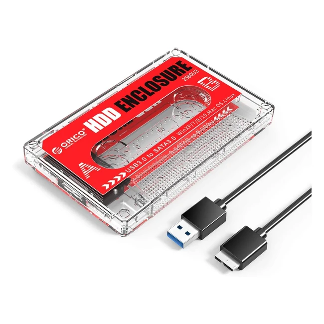 Caja Externa Disco Duro 2.5 Retro-Transparente ORICO USB 3.0 a SATA 3.0 con UASP para HDD o SSD SATA I II III de 2.5 pulgadas y 7.95 mm de hasta 6TB - 2580U3
