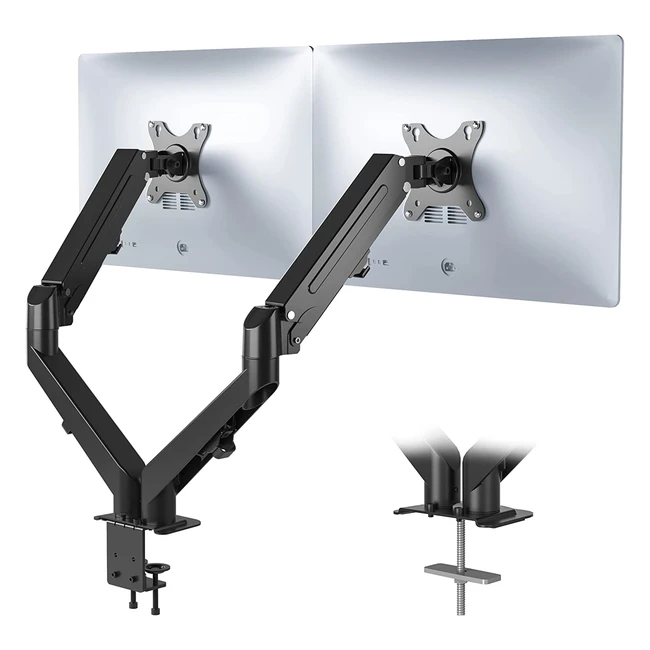 Bontec Dual Monitor Arm Desk Mount - Height Adjustable Gas Spring, Tilt & Swivel, VESA 75/100mm - for 27 Inch LED/LCD Monitors