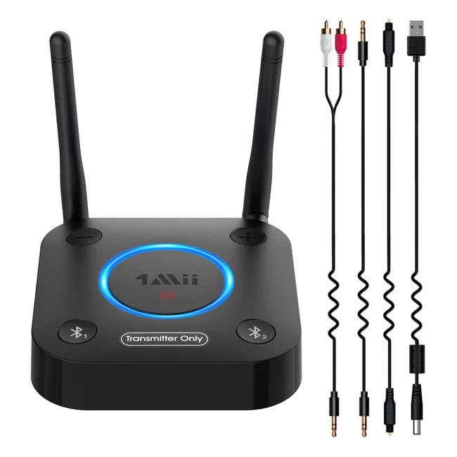 Transmisor Bluetooth 50 para TV a 2 Auriculares - 1Mii Adaptador Audio TV con Control de Volumen y Baja Latencia