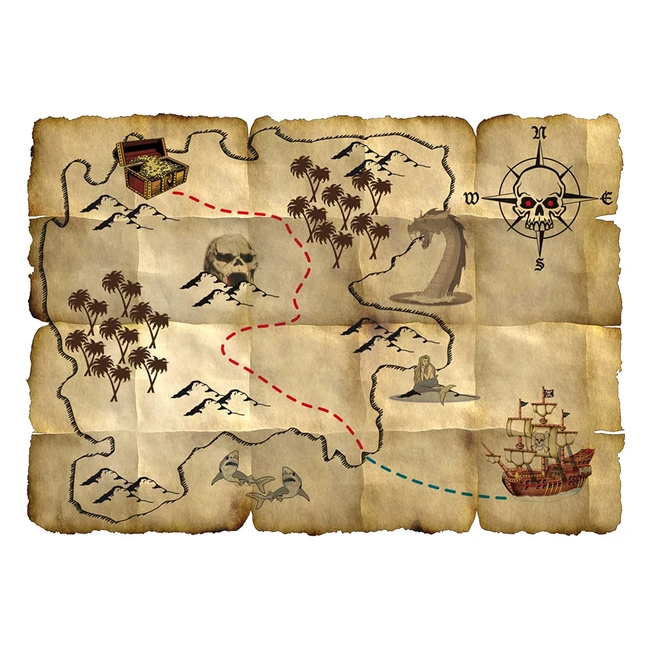 Carte au trésor pirate rouge Folat - 4 pièces - Réf. 07659