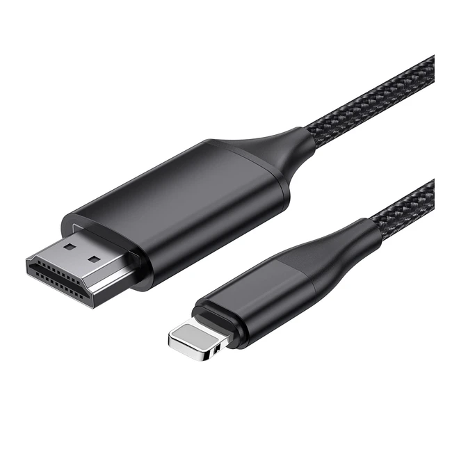 Câble HDMI pour iPhone - Convertisseur HDMI 2.0m - Sortie TV YouTube HD1080p - Compatible iOS 11-14 - Noir