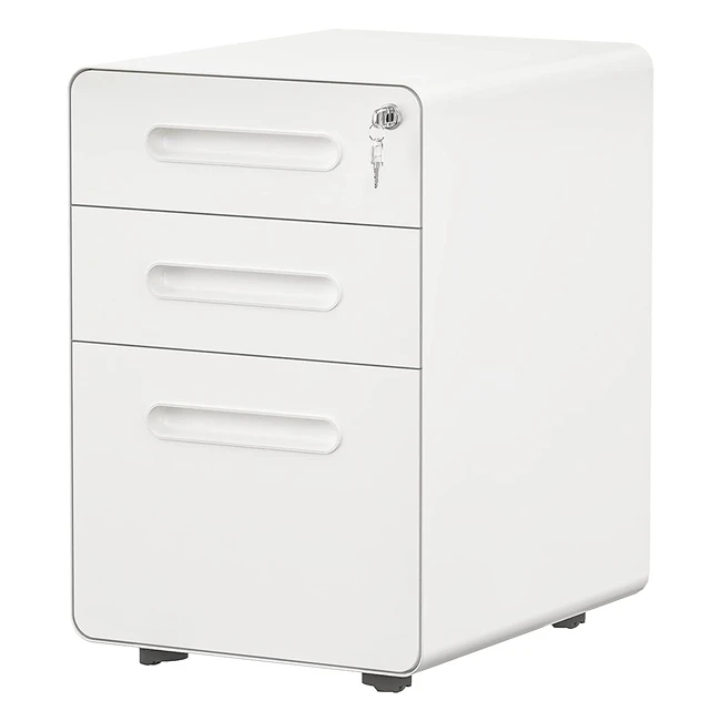 Yitahome 3 Schubladen Rollschrank, Metall, Mobil, abschließbar, für A4/Legal/Letter-Größe, für Zuhause/Büro, vollständig montiert, weiß