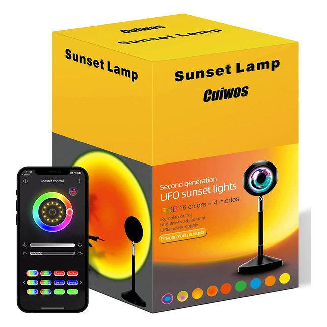 Sunset Lamp Projection - 16 Colors, 24-Key Remote, USB Port, Fade Mode, App Control