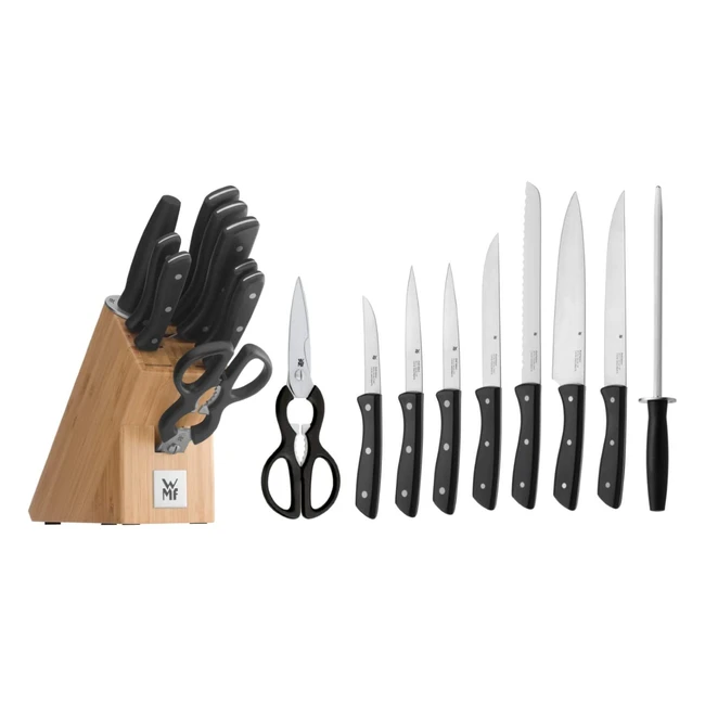 Juego de 7 cuchillos WMF Profi Select con afilador, tijera y soporte de madera - Hoja de acero templado y filo duradero