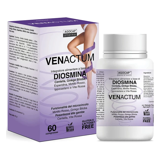 Venactum: Integratore naturale per la circolazione delle gambe con diosmina, esperidina, mirtillo rosso, gingko biloba e centella asiatica