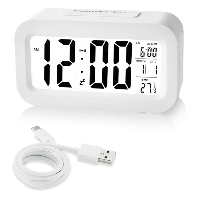 Moxtoyu Rechargeable Digital Alarm Clock with Adjustable Brightness, Snooze Function, and Temperature Display for Home and Office
