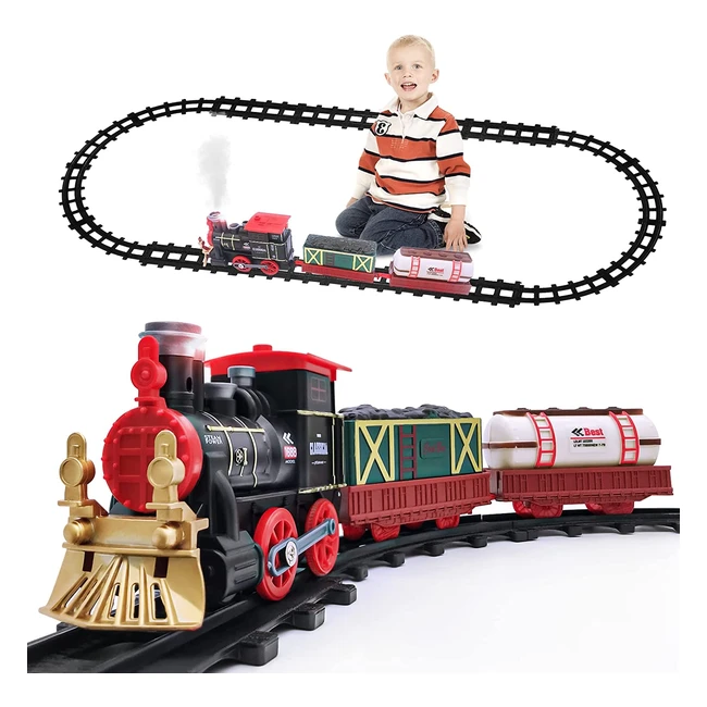 Train électrique de Noël pour enfants - Locomotive à vapeur ferroviaire avec 2 wagons