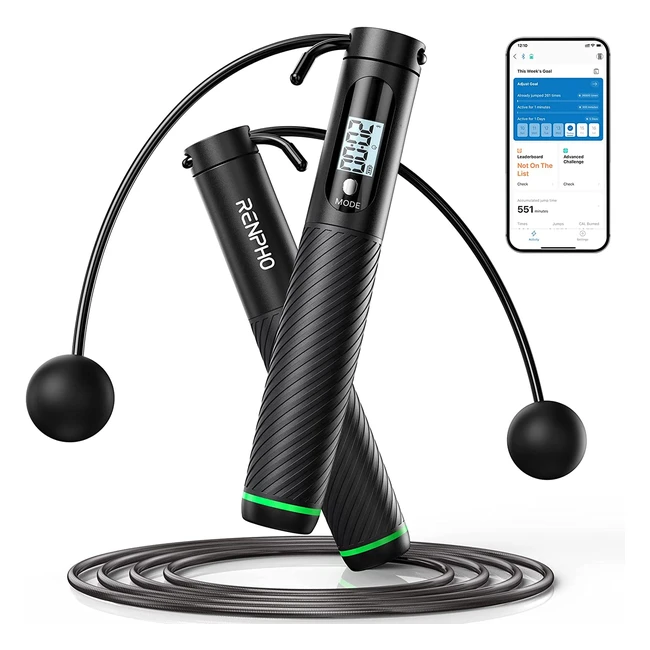 Renpho Smart Skipping Rope with Counter - Adjustable Jump Ropes for Fitness - Burn Calories - Boxing Jumping Rope Gym MMA