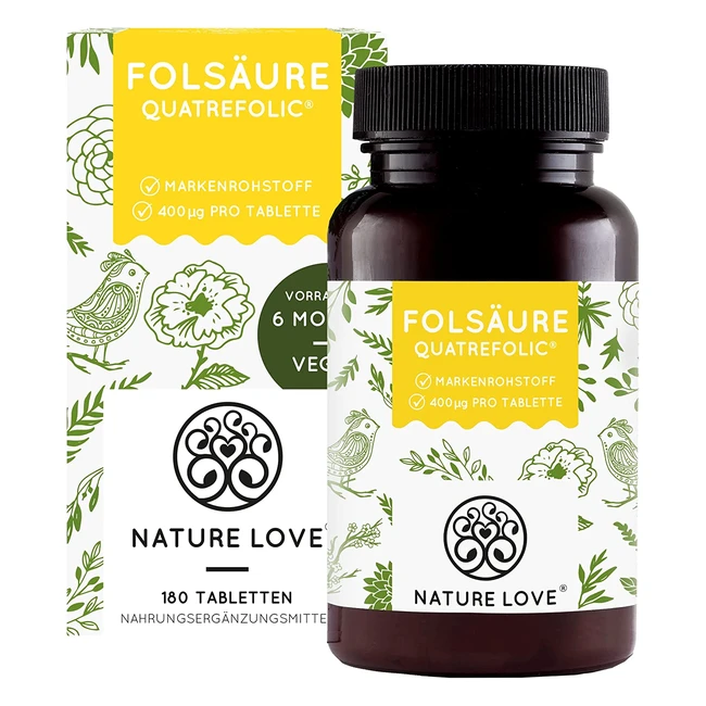 Nature Love Folsäure Quatrefolic - 180 Tabletten á 400mcg - Vegan & Laborgeprüft