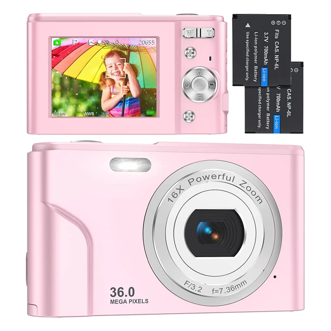 Fotocamera Digitale Compatta 1080p HD - 36MP Vlogging con Zoom Digitale 16x, LCD da 2.4