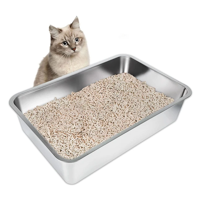 Caja de arena para gatos de acero inoxidable - Grande, antideslizante y sin olores
