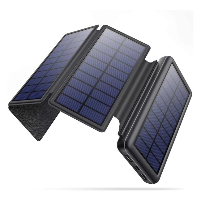 HETP Solar Charger 26800mAh - 4 Solar Panels, Type-C Input, 3 Inputs in 2 Outputs, LED Lights - Power Bank for Outdoor Camping and Travel