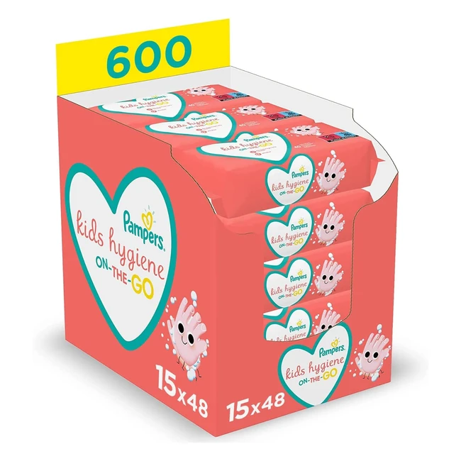 Pampers Kids Hygiene - Salviettine da Viaggio 15 Confezioni - Rimuove Delicatamente Sporco e Batteri - 600 Salviette