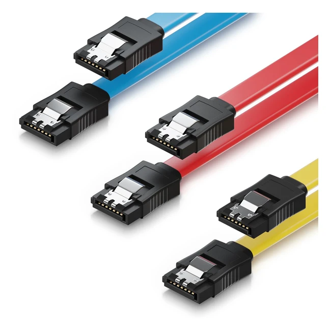 Câble de Données SATA III deleycon 3x 0.5m pour HDD/SSD - 6 Gbps, Connecteurs Stables avec Verrouillage