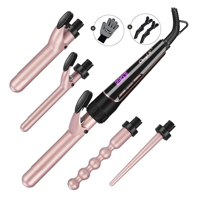 Ckeyin 5-in-1 Curling Wand Set with PTC Ceramic Barrels, Temperature Control, Multi-Stylers for All Hair Types