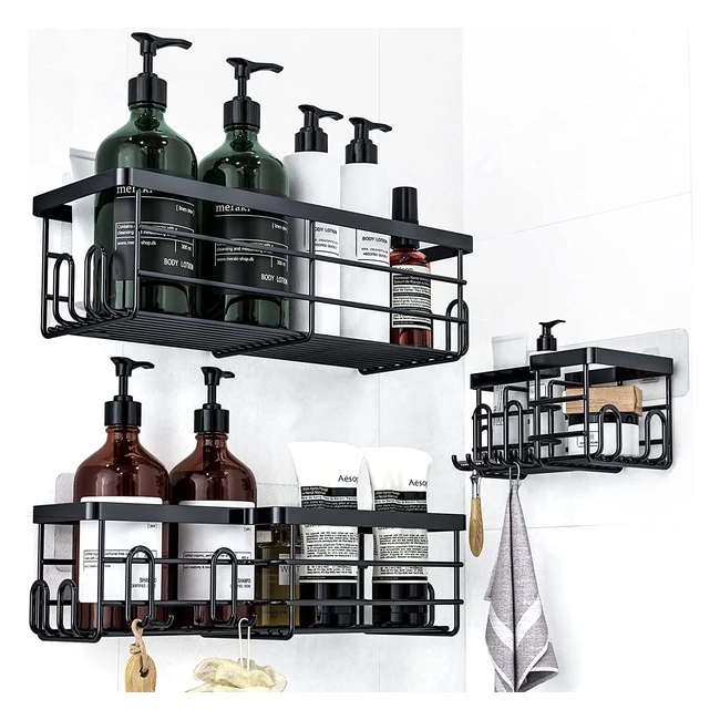 Uamector Duschablage ohne Bohren - 3er Set, rostfrei, schwarz, für Shampoo und Duschgel