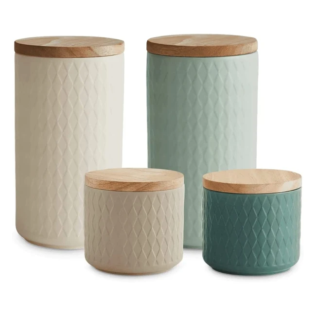 Springlane Keramik Vorratsdosen-Set 4tlg. mit Holzdeckel in Mint - Frischhaltedosen für die Küche