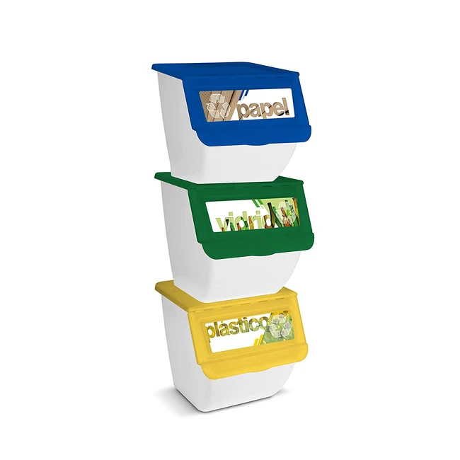 Pack 3 Cubos de Reciclaje Apilables con Ruedas - 36L - Ideal para Plástico, Papel y Vidrio - Tienda Eurasia