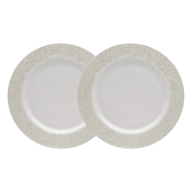 Denby Monsoon Lucille Gold Dinner Plate Set - Fine China, Dishwasher Safe, Microwave Safe