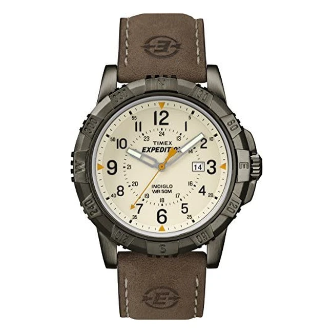 Timex Expedition Rugged Mens Watch - 45mm Brown Leather Strap Indiglo Dial