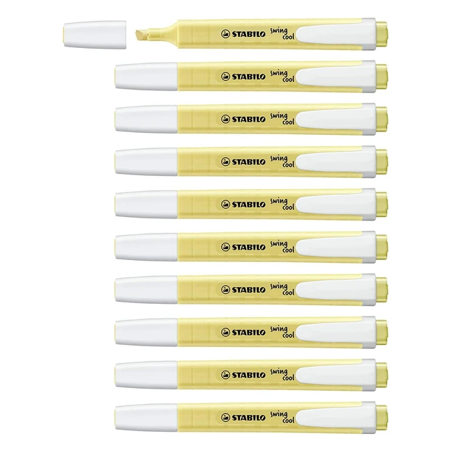 Stabilo Swing Cool Pastel Highlighters - Pack of 10 Milky Yellow - Anti-Dry Out Technology