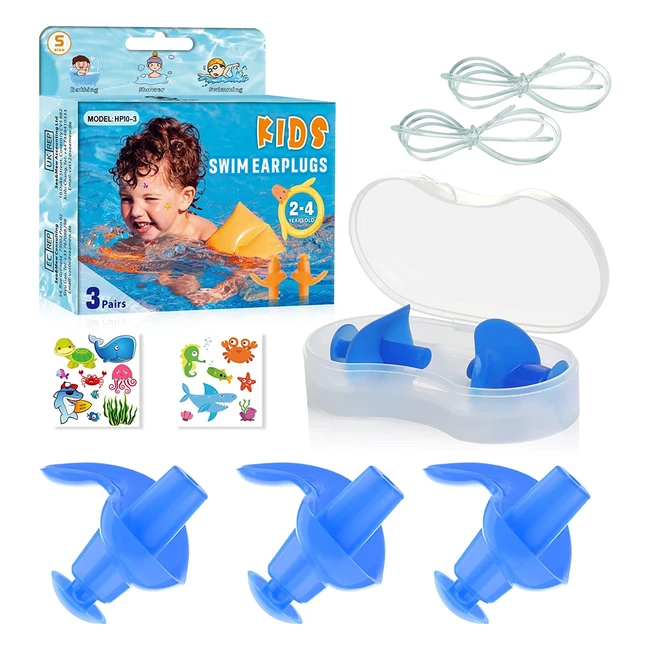 Bouchons d'oreilles Hearprotek pour enfants - Étanches et réutilisables - Idéaux pour la natation, la douche et les sports nautiques - 3 paires en silicone bleu