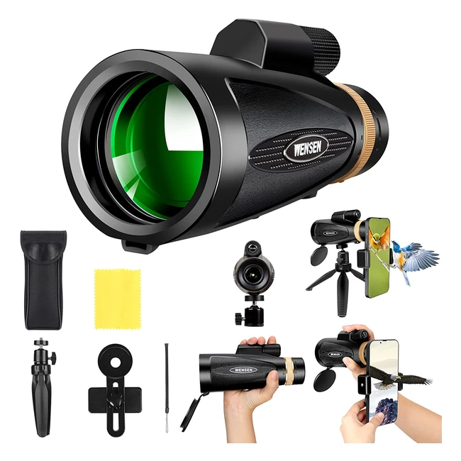 Compact 30x60 Monocular Telescope with Smartphone Holder and Tripod - HD Binoculars for Bird Watching, Hunting, Hiking, and Concerts