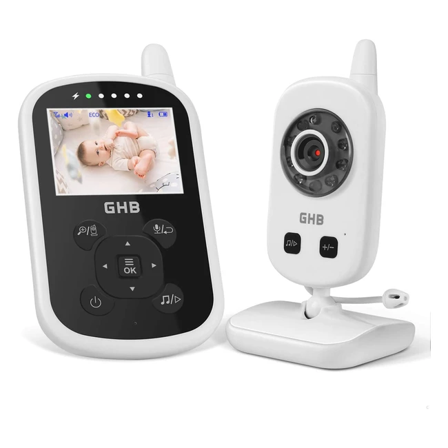 GHB Baby Monitor Videocamera Schermo 24950mAh Batteria - Visione Notturna e Monitoraggio Temperatura