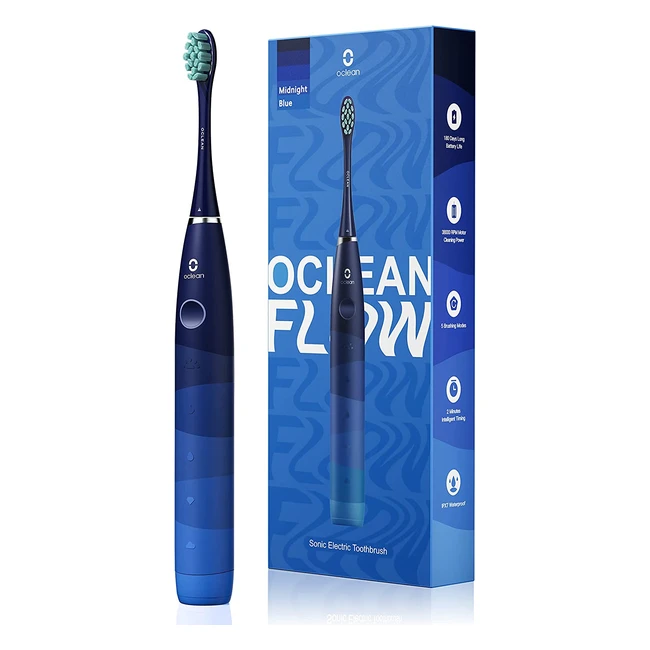 Oclean Flow Sonic Electric Toothbrush - 5 Modes, Whitening, 180 Days Battery Life, IPX7, Blue