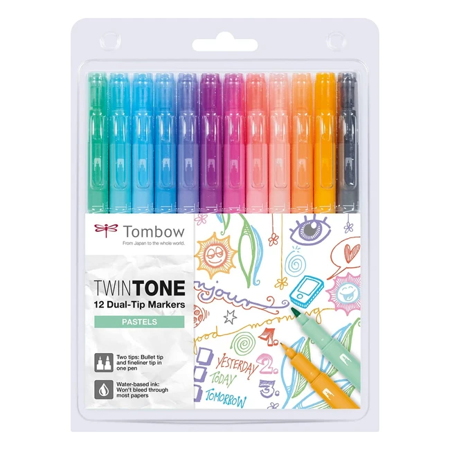 Set de 12 Rotuladores Tombow Twintone Pastel - Ideal para Sketchnoting, Doodling y Más