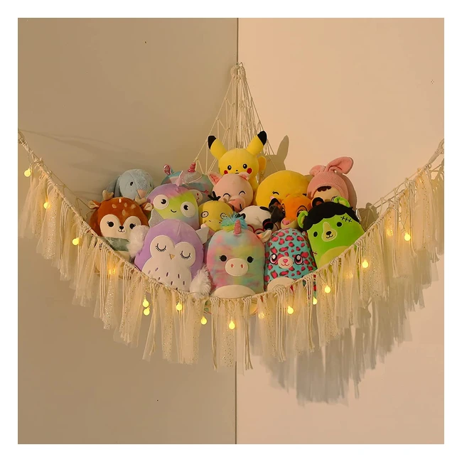 Teddy Hammock for Stuffed Animals - Handmade Macrame Boho Toy Storage Net for Kids Room - Durable and Spacious